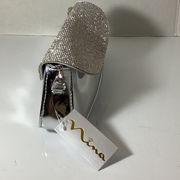 ORCHID CRYSTAL FLAP MIRROR METALLIC PATENT CLUTCH BAG - Picture 8 of 10